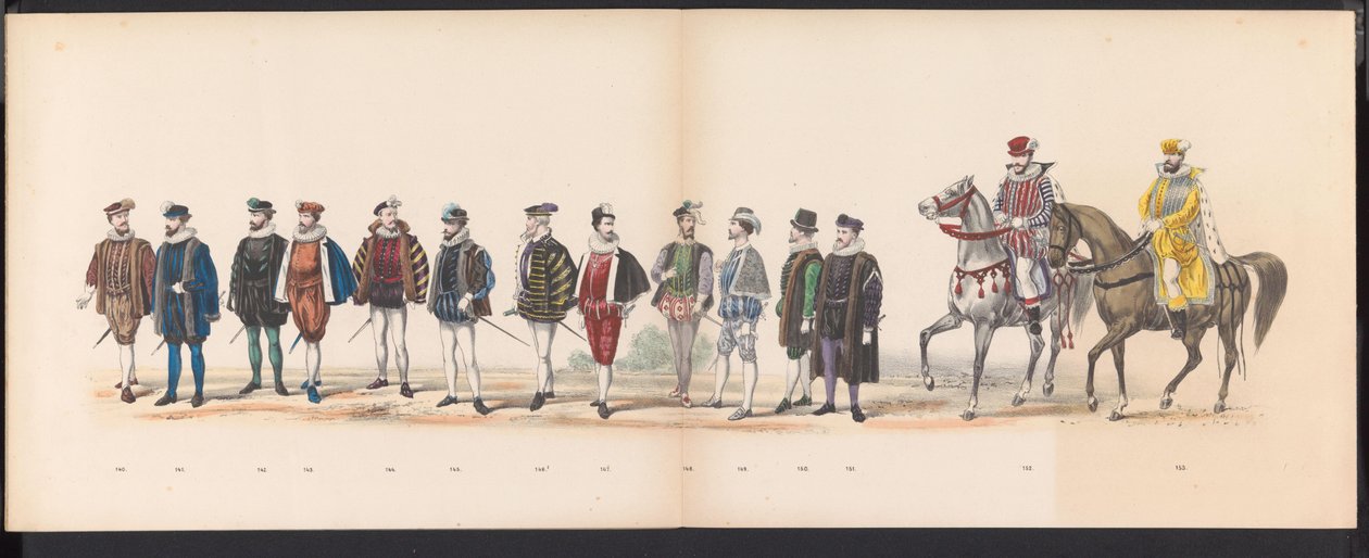 Leidenin opiskelijoiden naamiaiset, 1870 (levy 12) Leidenin opiskelijakunnan jäsenten pukukulkue 7. kesäkuuta 1870 Leidsche Hoogeschool -koulun 295-vuotisjuhlan kunniaksi, ja se kuvaa vierailua Leideniin tekijältä Gerardus Johannes Bos