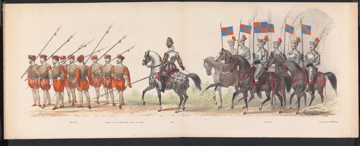Leidenin opiskelijoiden naamiaiset, 1870 (levy 18) Leidenin opiskelijakunnan jäsenten pukukulkue 7. kesäkuuta 1870 Leidsche Hoogeschool -koulun 295-vuotisjuhlan kunniaksi, ja se kuvaa vierailua Leideniin tekijältä Gerardus Johannes Bos