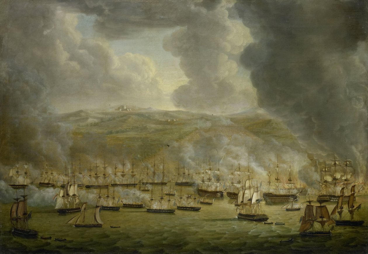 Yhdistyneen anglo-hollantilaisen laivueen hyökkäys Algeria vastaan, 1816 tekijältä Gerardus Laurentius Keultjes