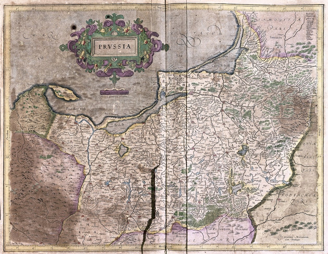 Puolan antiikkikartta - nykyään Liettua (kaiverrus tekijältä Gerardus Mercator
