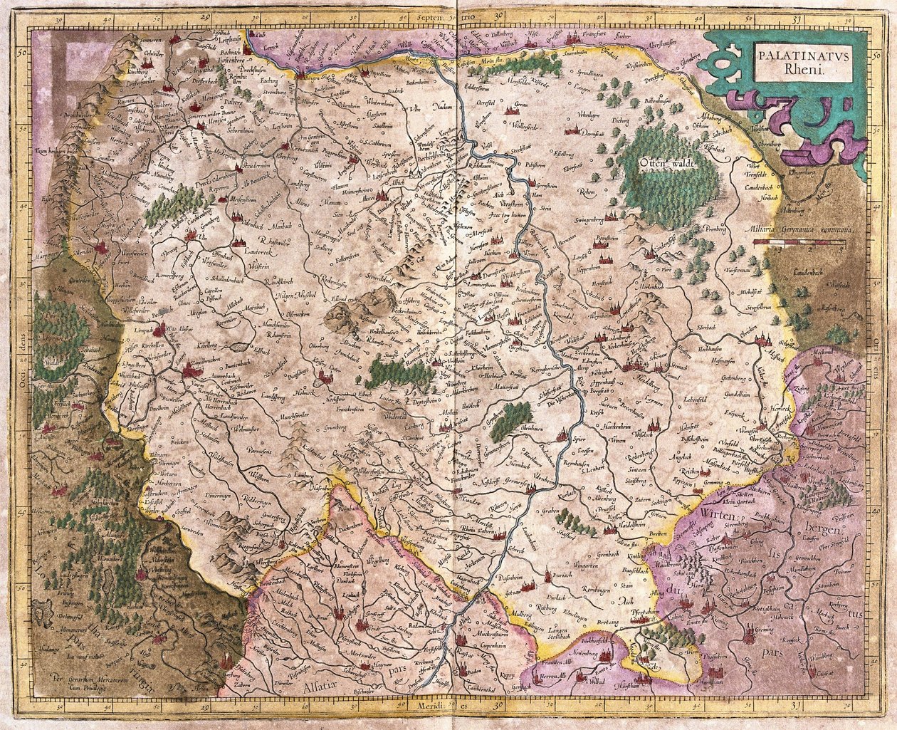 Baijerin alue ja Tonava, Saksa (kaiverrus tekijältä Gerardus Mercator