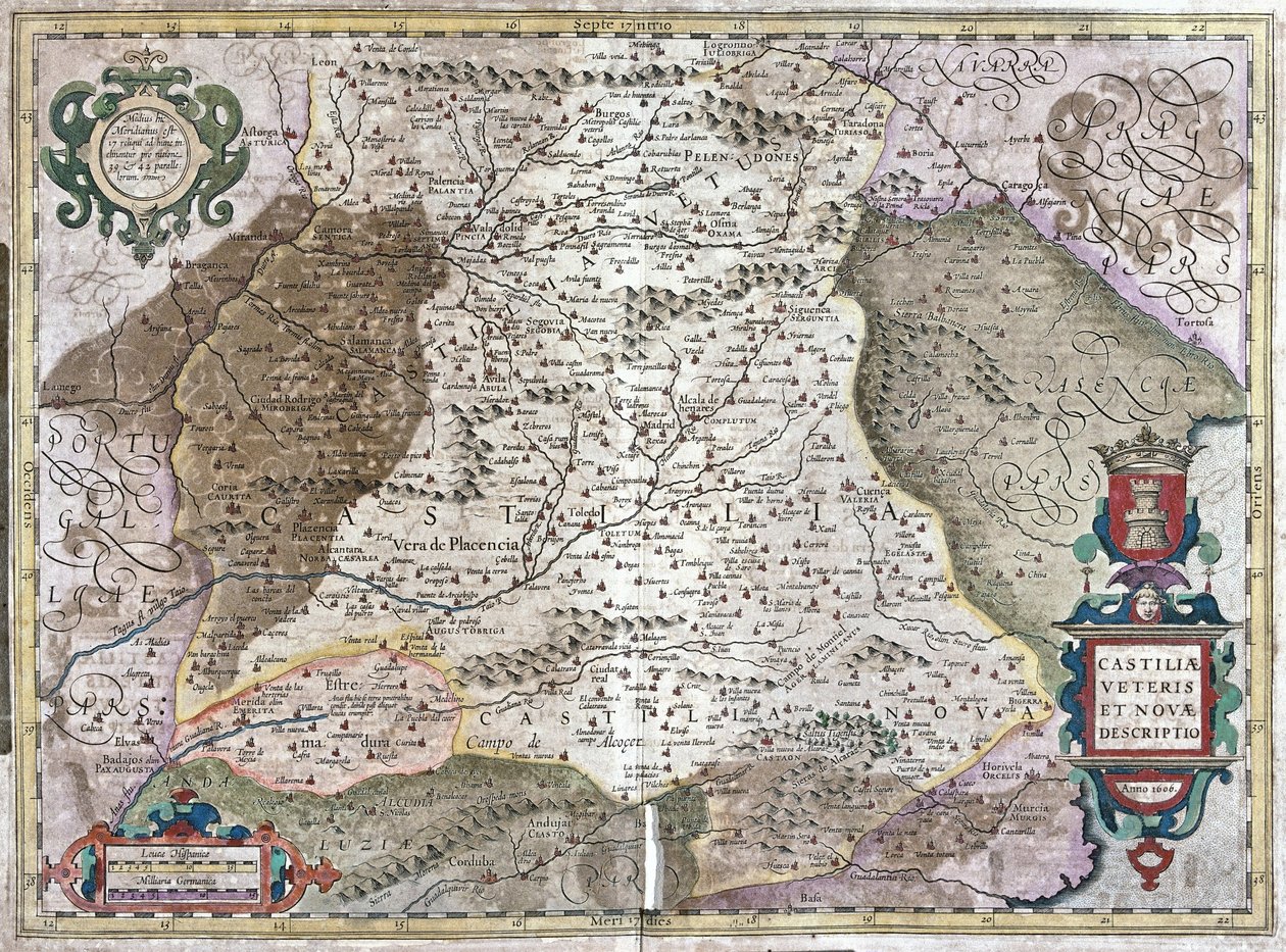 Castillia Madridin ja Toledon kanssa, Espanja (kaiverrus tekijältä Gerardus Mercator