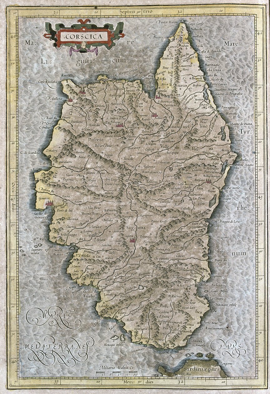 Korsika, Ranska (kaiverrus tekijältä Gerardus Mercator