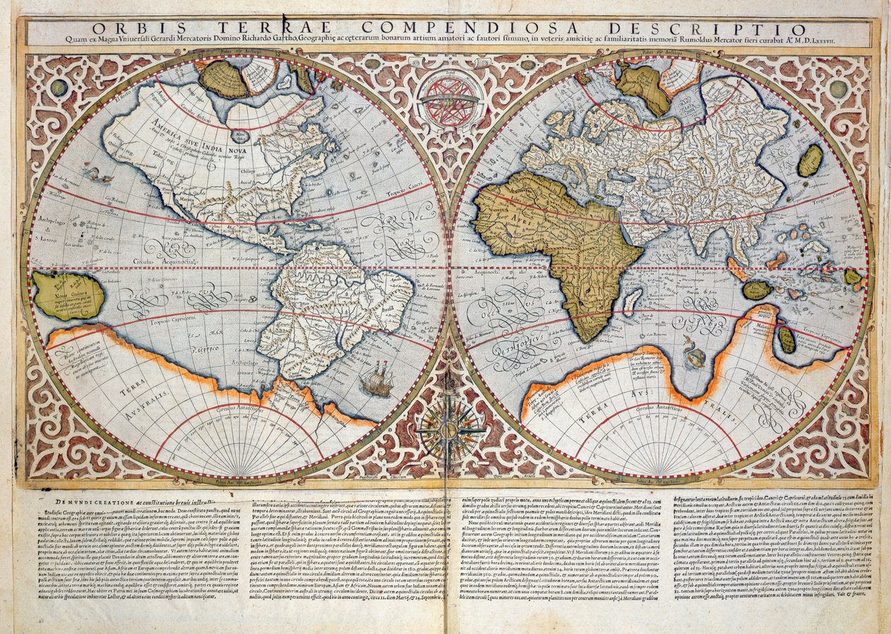 Kaksoispallon maailmankartta, 1587 tekijältä Gerardus Mercator