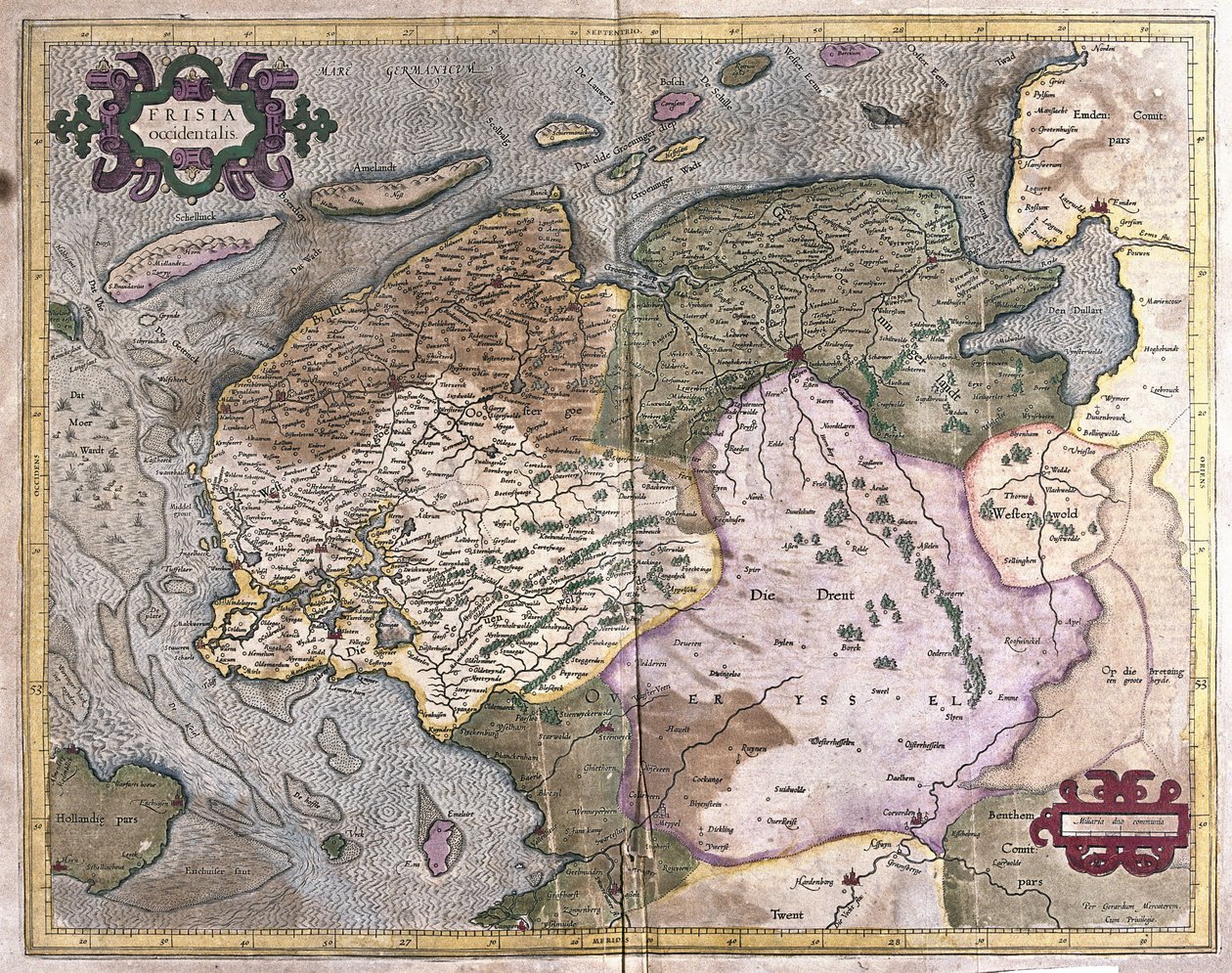 Groningen ja Friesland, Alankomaat (kaiverrus tekijältä Gerardus Mercator