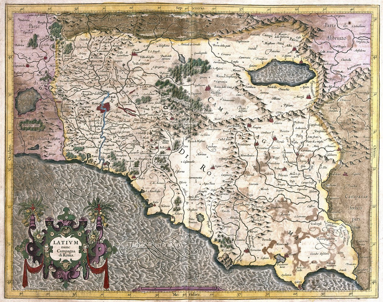 Lazio, Italia (kaiverrus tekijältä Gerardus Mercator