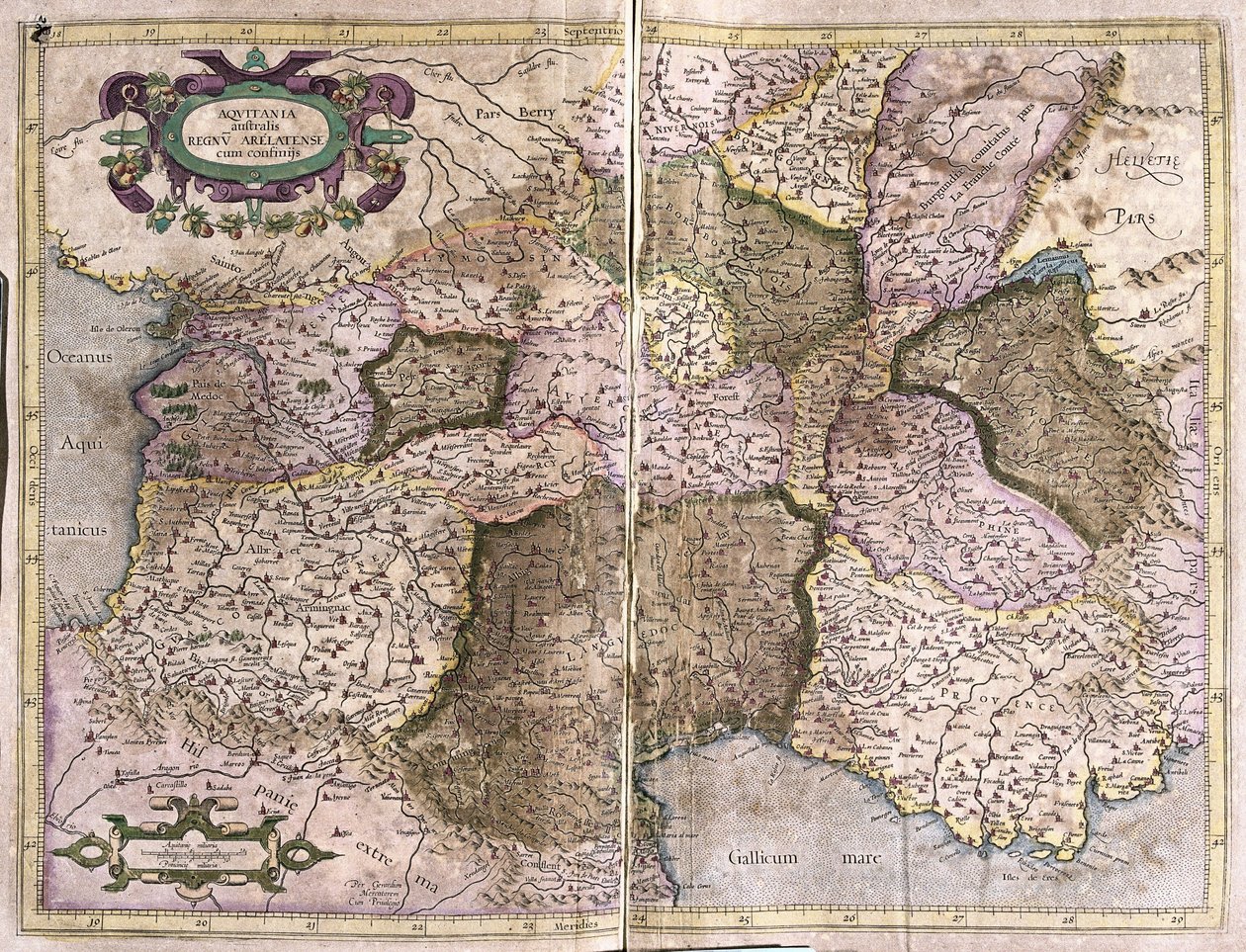 Limusiini, Languedoc, Auvergne, Burgundy ja Provence, Etelä-Ranska tekijältä Gerardus Mercator