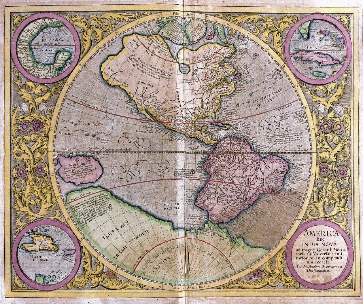 Pohjois- ja Etelä-Amerikka sekä Uusi-Guinea tekijältä Gerardus Mercator
