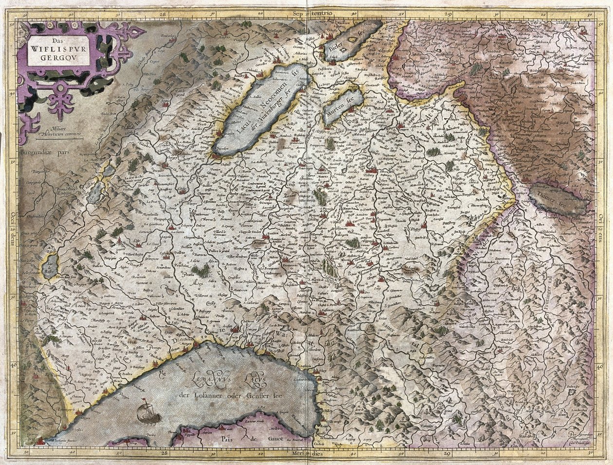 Genevestä koilliseen, Sveitsi (kaiverrus tekijältä Gerardus Mercator