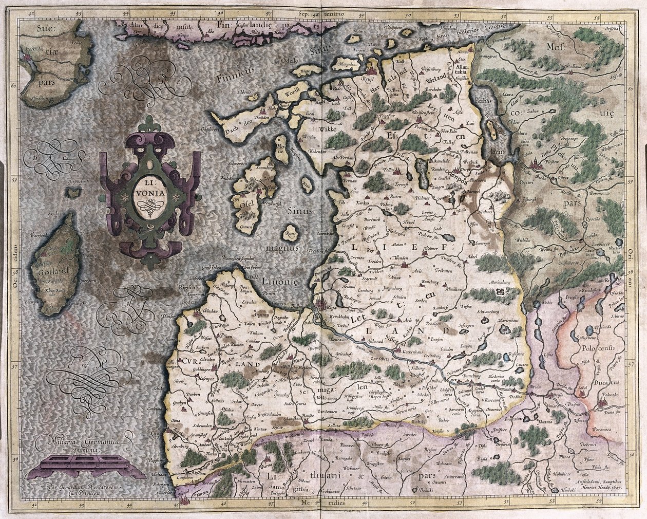 Pohjois-Itämeren alue, Riika, Latvia (kaiverrus tekijältä Gerardus Mercator