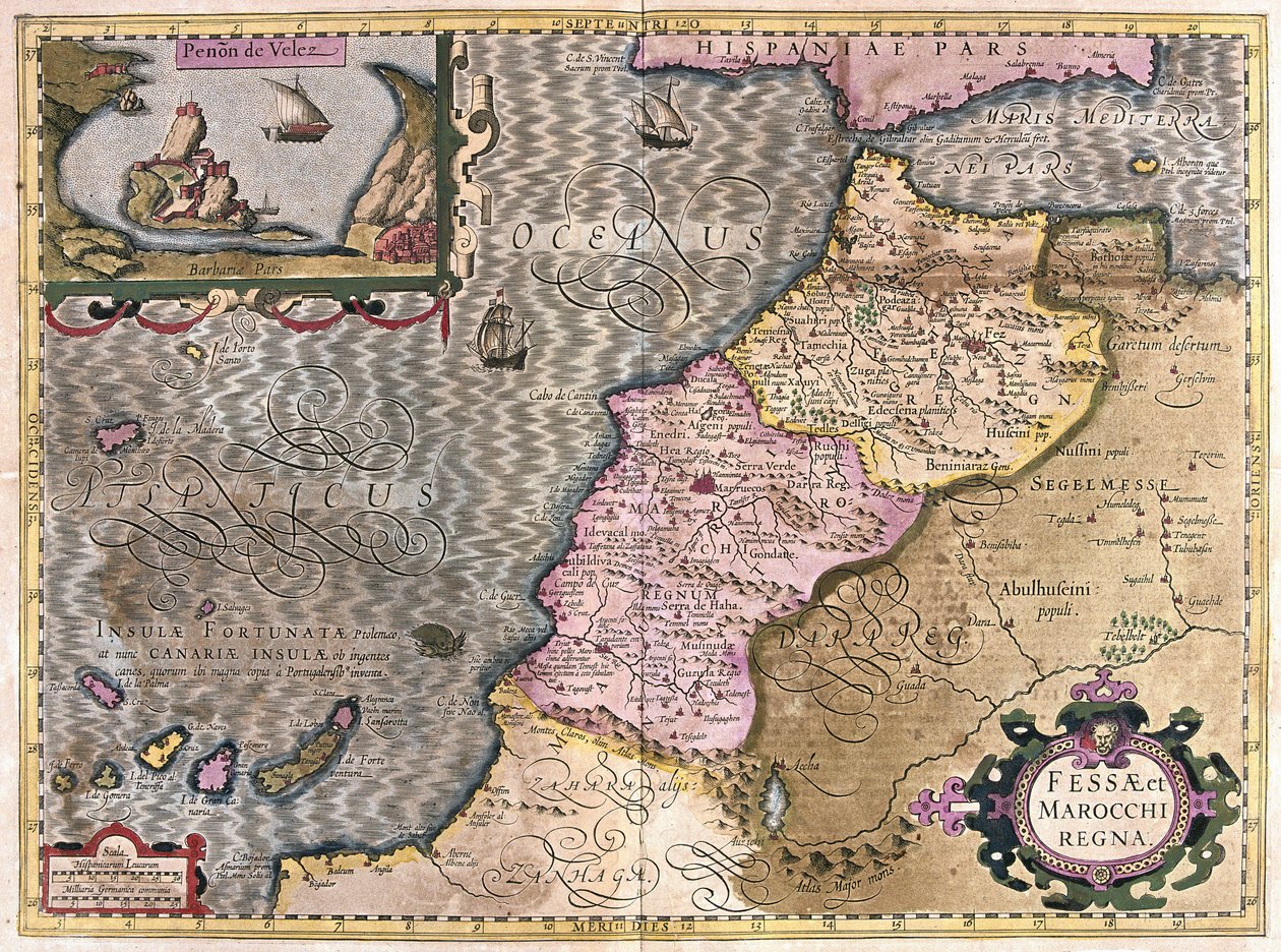 Luoteis-Afrikka Kanariansaarten kanssa (kaiverrus tekijältä Gerardus Mercator