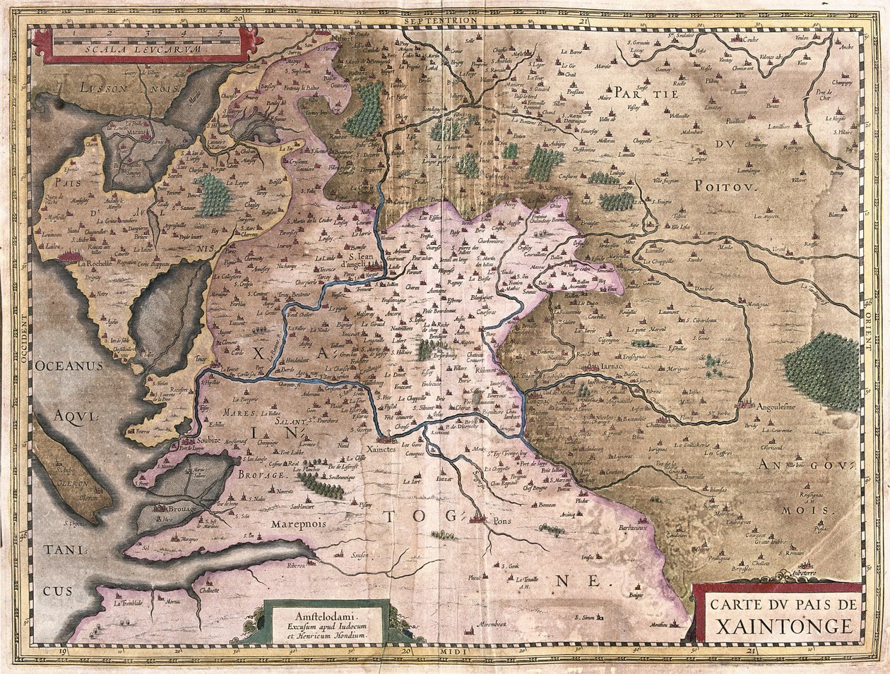 Saintonge La Rochellen ja Ile Oleronin kanssa, Ranska (kaiverrus tekijältä Gerardus Mercator