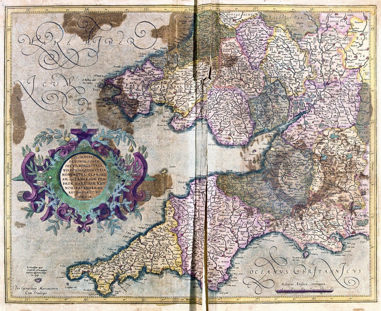 Lounais-Englanti (kaiverrus tekijältä Gerardus Mercator