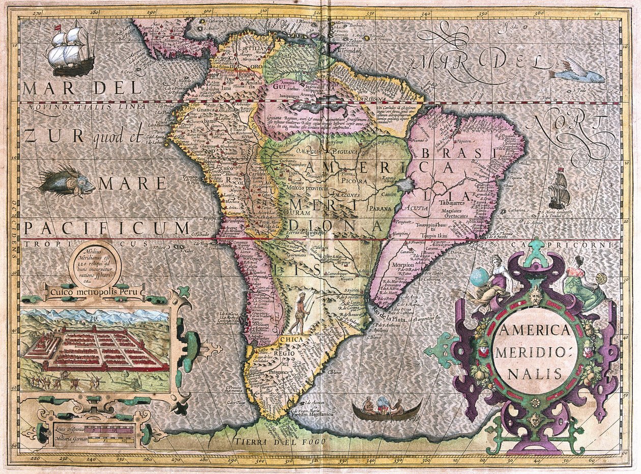Etelä-Amerikka (kaiverrus tekijältä Gerardus Mercator