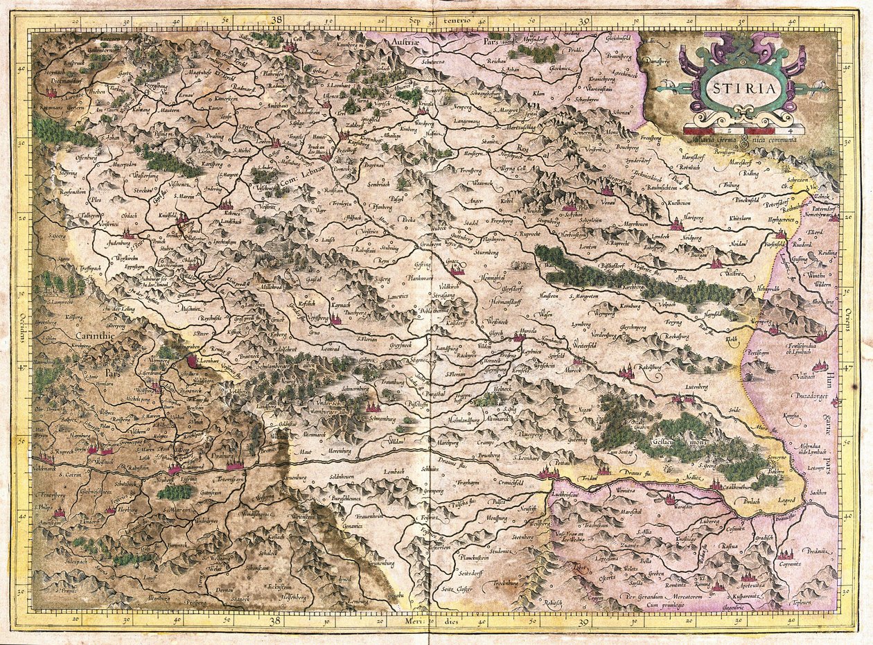 Steiermark, Itävalta (kaiverrus tekijältä Gerardus Mercator