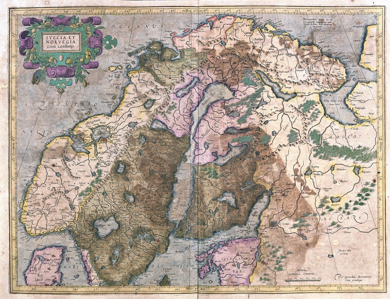 Ruotsi ja Norja (kaiverrus tekijältä Gerardus Mercator