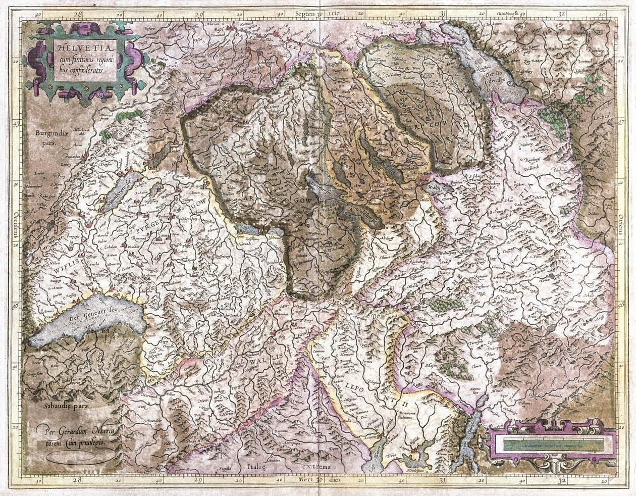 Sveitsi (kaiverrus tekijältä Gerardus Mercator