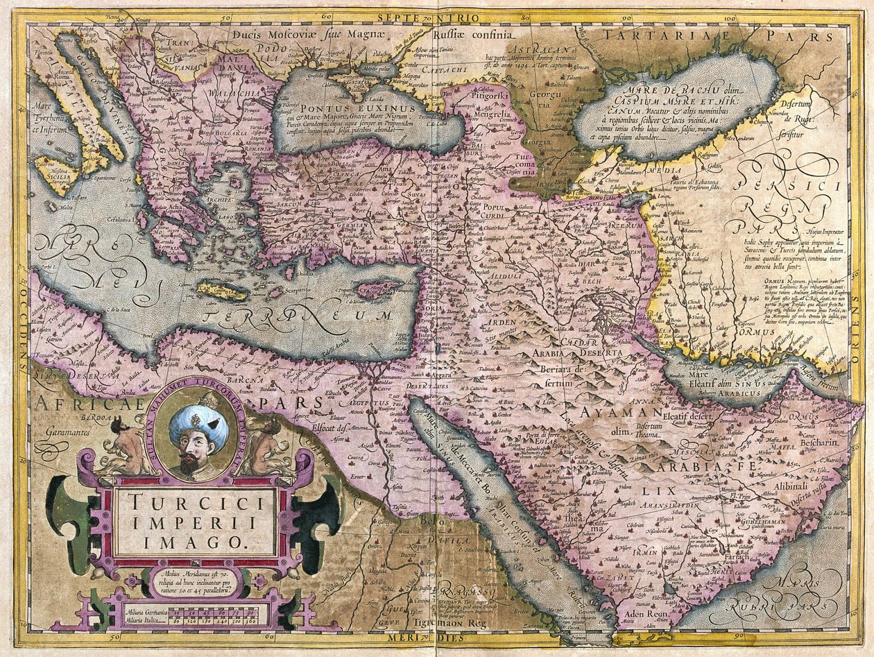 Turkki, Balkan, Koillis-Afrikka, Arabia ja Lähi-itä (kaiverrus tekijältä Gerardus Mercator