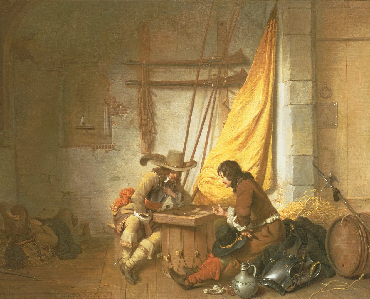 Sotilaat pelaamassa Tric-Tracia, 1653 tekijältä Gerbrand van den Eeckhout