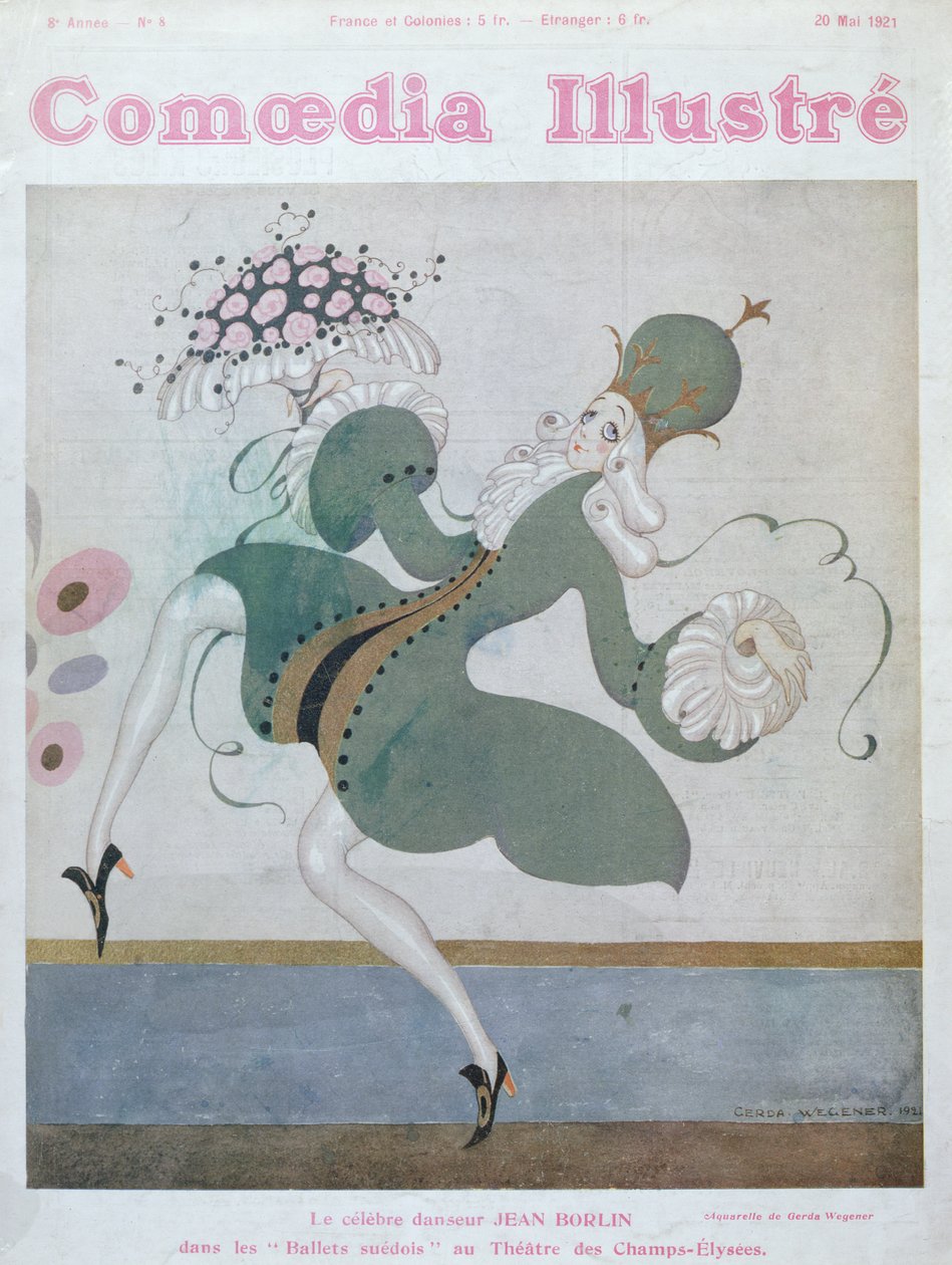 Jean Borlin (1893-1930) Ruotsin kuninkaallisen baletin tähti Comoedia Illustren etukannessa toukokuussa 1921 tekijältä Gerda Marie Frederike Wegener
