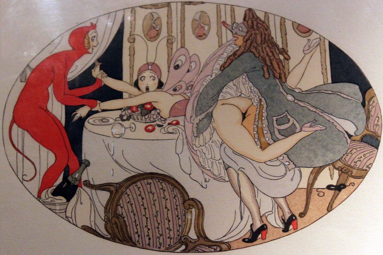 Serie von Aquarellen, kuoli 1925, otsikosta The Delights of Eros in Erotopolis Paris erschienen tekijältä Gerda Marie Frederike Wegener