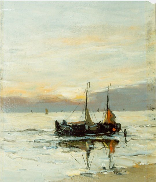 Bomschuiten op het strand tekijältä Gerhard Morgenstjerne Munthe