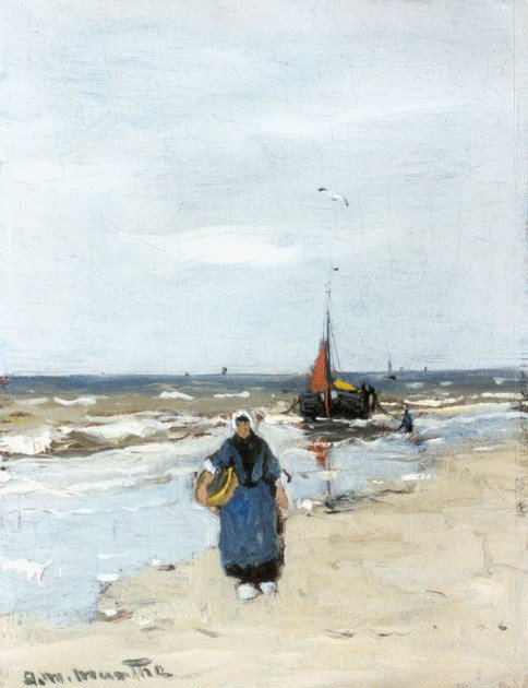 Vissersvrouw op het strand van Katwijk tekijältä Gerhard Morgenstjerne Munthe