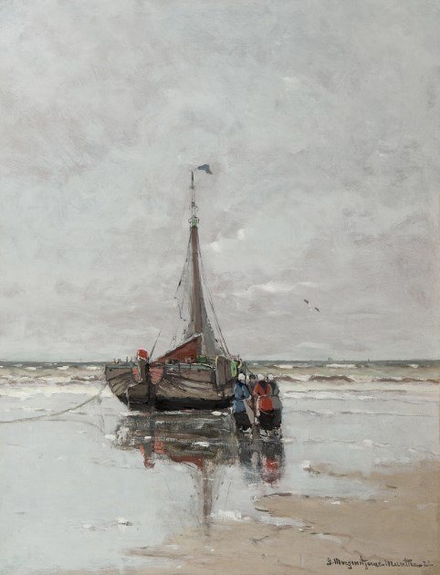 Vissersvrouwen bij een bom op het strand tekijältä Gerhard Morgenstjerne Munthe