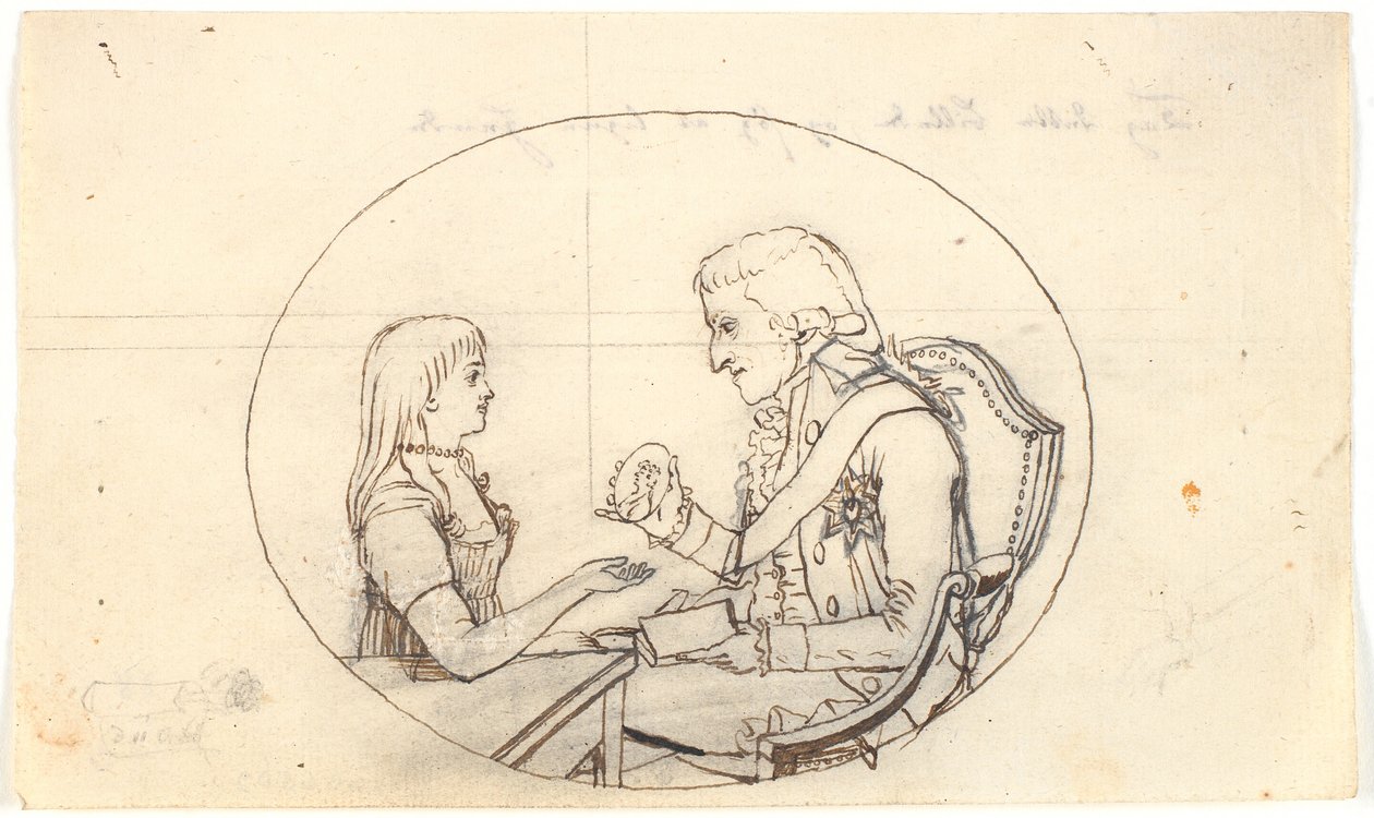 Kruununprinssi Frederik kruununprinssin kanssa (Chr. VIII) näyttää muotokuvan edesmenneestä kruununprinsessasta Sofie Frederikkestä tekijältä Gerhard Ludvig Lahde