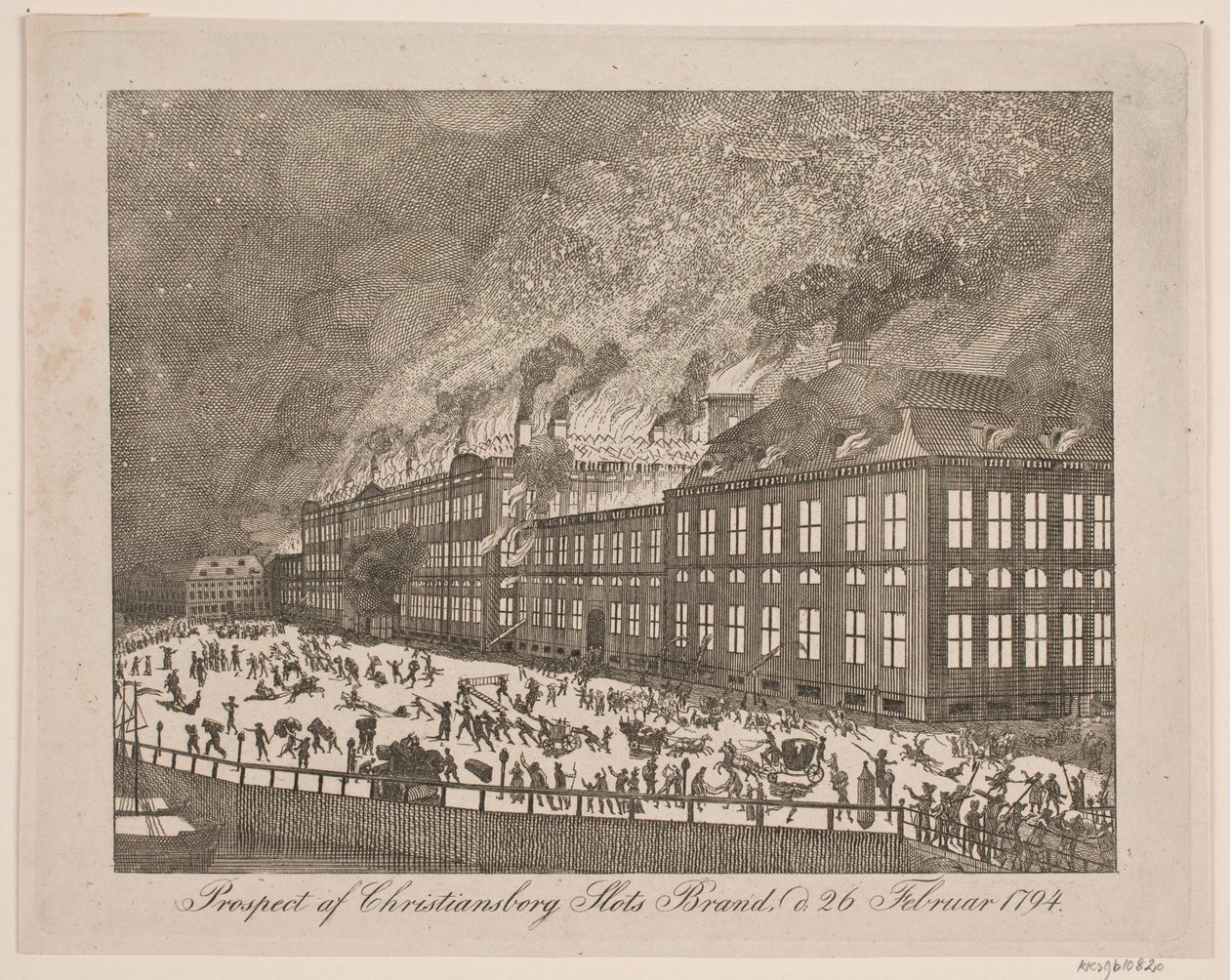 Esite Christiansborgin linnan tulipalosta 26. helmikuuta 1794 tekijältä Gerhard Ludvig Lahde