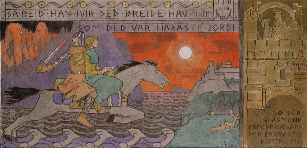 Åsmund ja prinsessa ratsastamassa kotiin tekijältä Gerhard Munthe