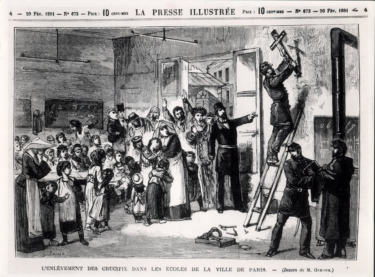 Krusifiksien poistaminen kouluista Pariisissa, "La Presse Illustree", 20. helmikuuta 1881 tekijältä Gerlier