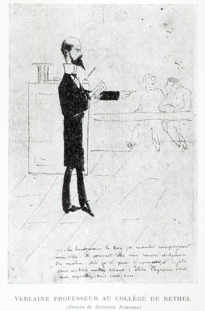 Verlaine opettaa Notre-Dame-instituutissa Rethelissä, 1877-79 (kynä, muste ja värikynä) tekijältä Germain Nouveau