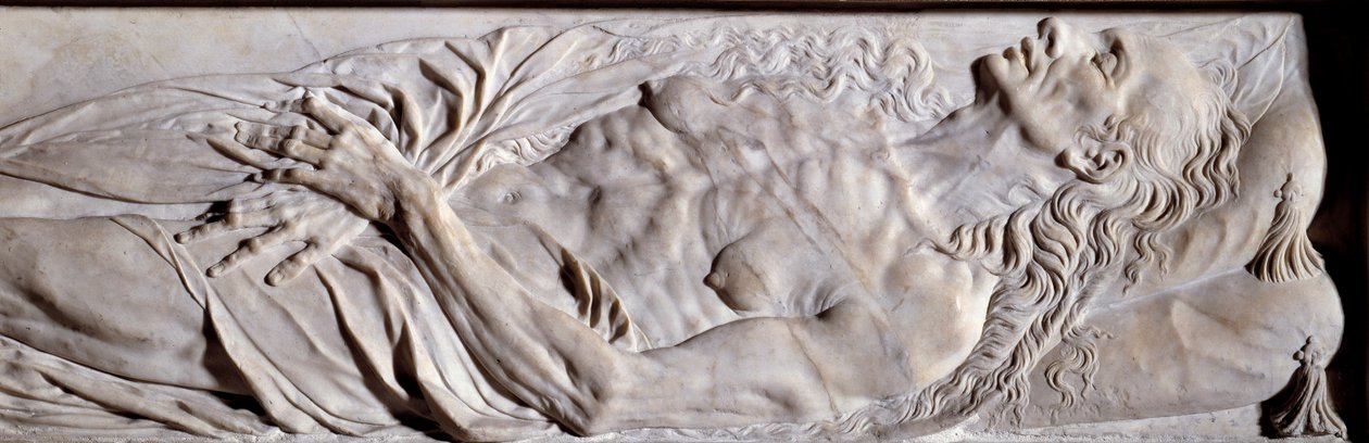 Rene de Biraguen vaimon Valentine Balbianin (1518-1572) hautausmonumentin osia. Matala kohokuvio marmorista tekijältä Germain Pilon