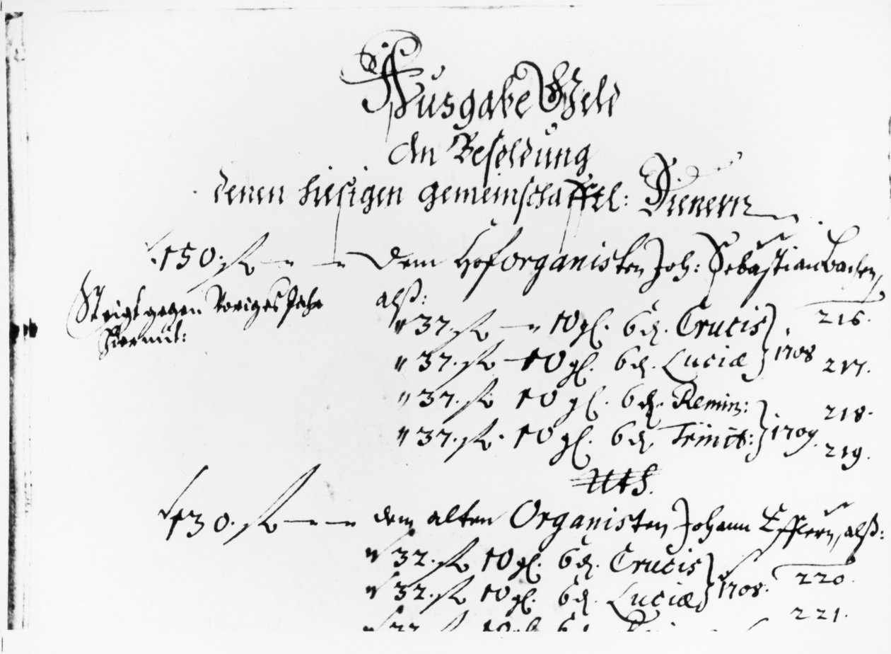 Ote J.S. Bachin palkka 1708-09 (kynä paperille) tekijältä German School