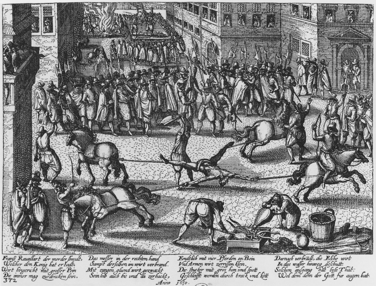 Kuningas Henri IV:n salamurhaajan Francois Ravaillacin teloitus, 1610 tekijältä German School