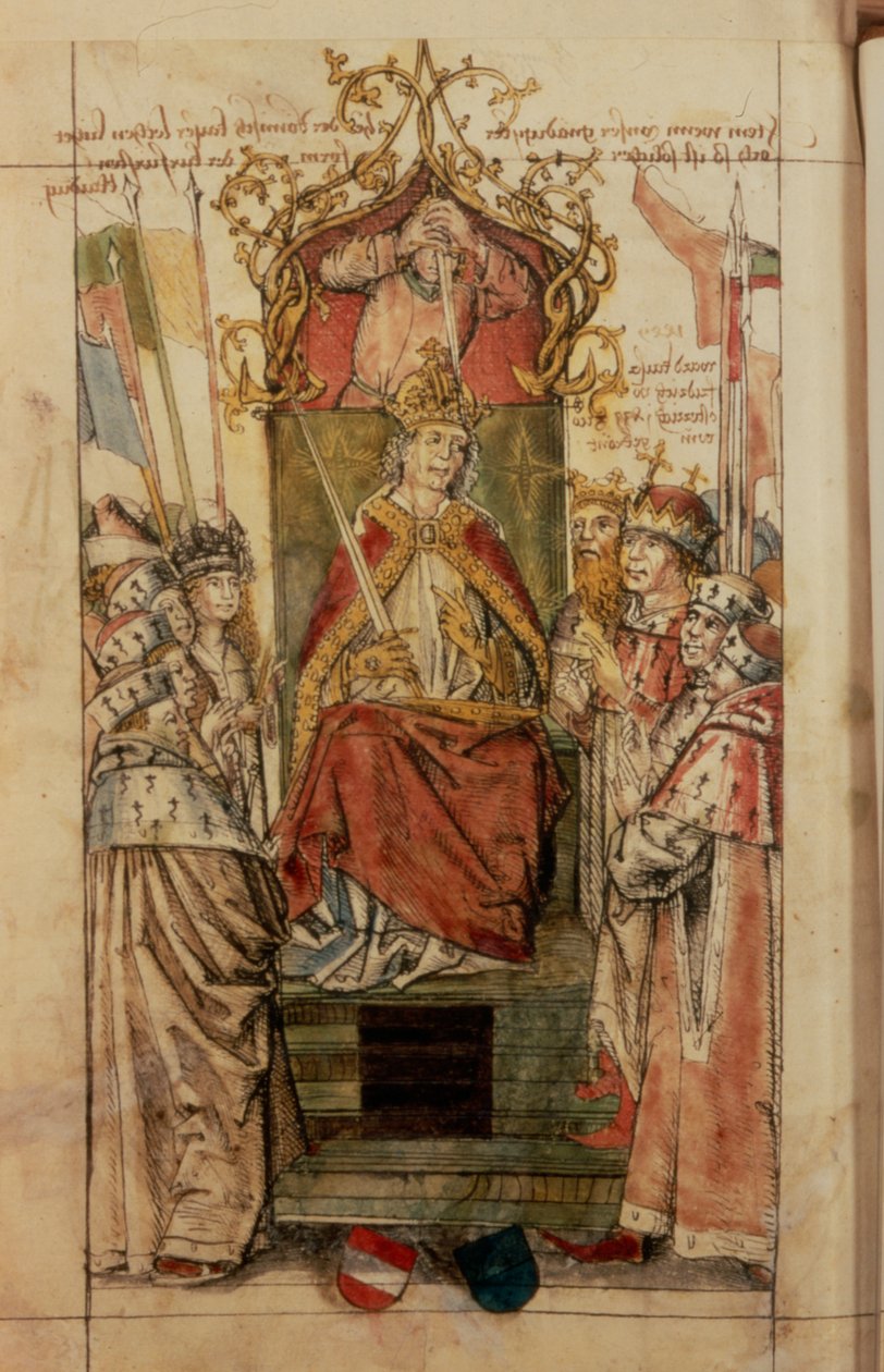 Frederick III prinssin valitsijoiden ympäröimänä (muste paperille) tekijältä German School