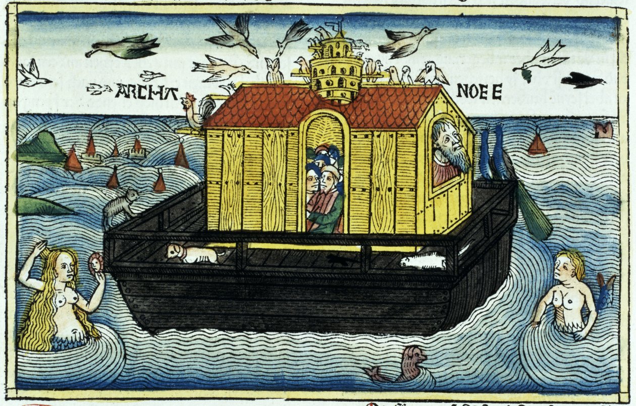 Genesis 6:11-24 Nooan arkki, Nürnbergin Raamatusta (värillinen puupiirros) tekijältä German School