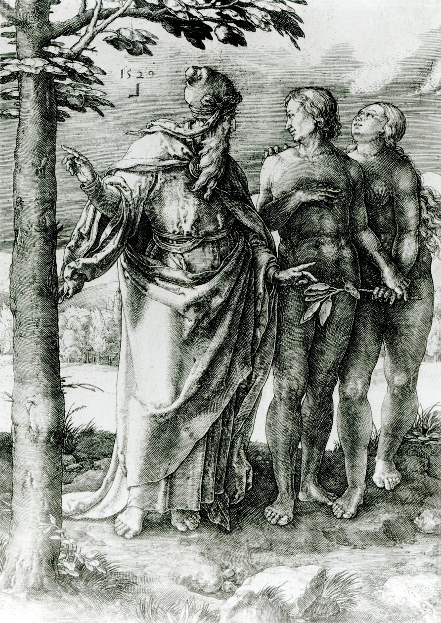 Jumala näyttää Aadamille ja Eevalle elämän puun Eedenin puutarhassa, 1529 tekijältä German School
