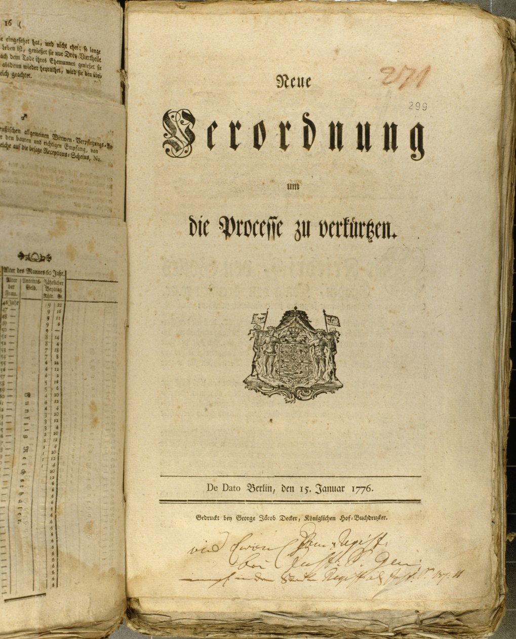 Oikeudellinen menettely 1776 (painettu) tekijältä German School