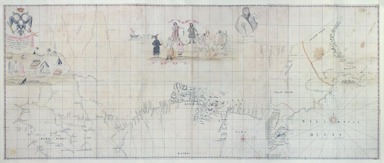 Siperian kartta, 1729 (käsinvärinen kaiverrus) tekijältä German School