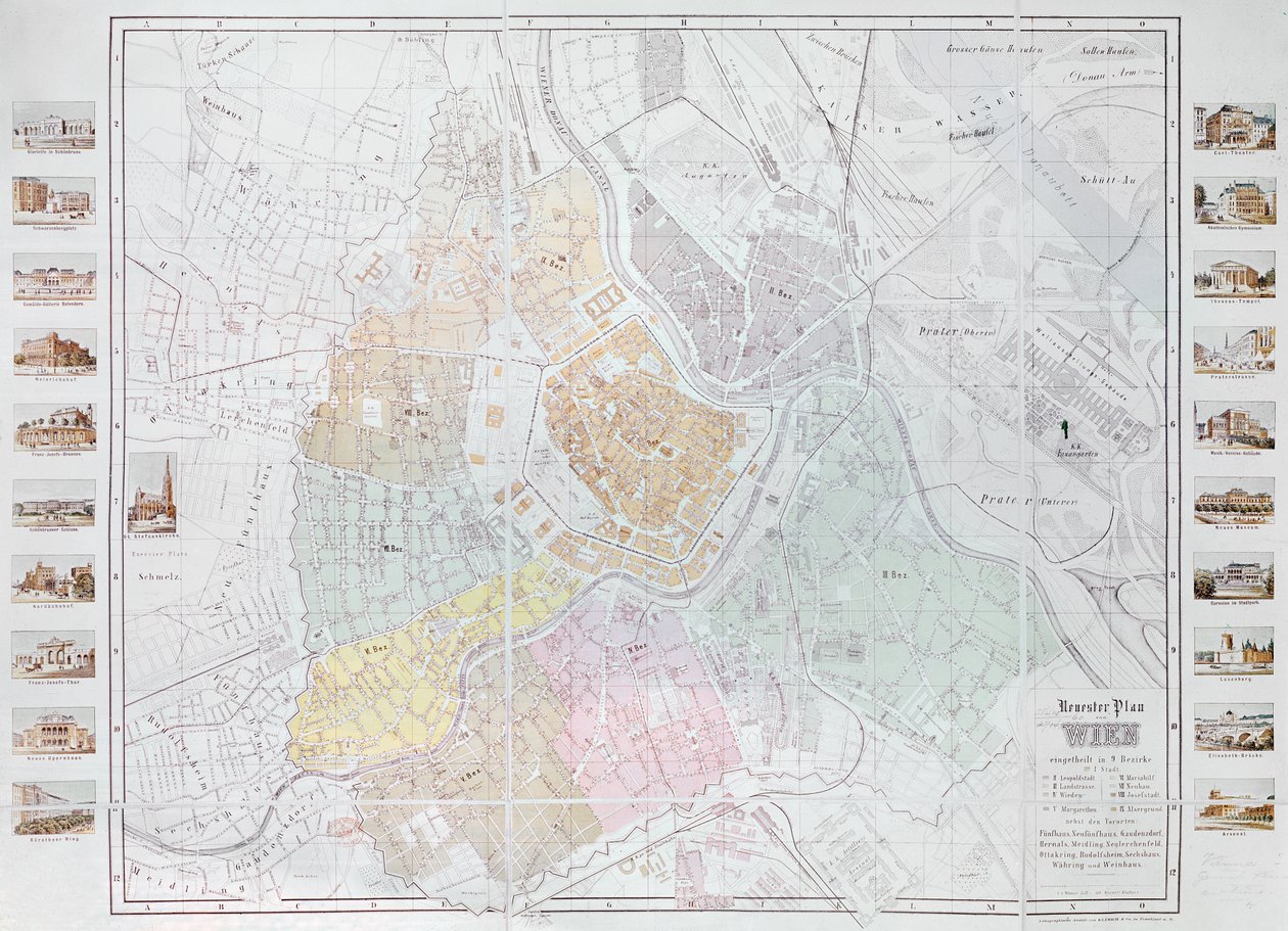 Wienin kartta, julkaissut Klimsch und Co., Frankfurt, noin 1860 tekijältä German School