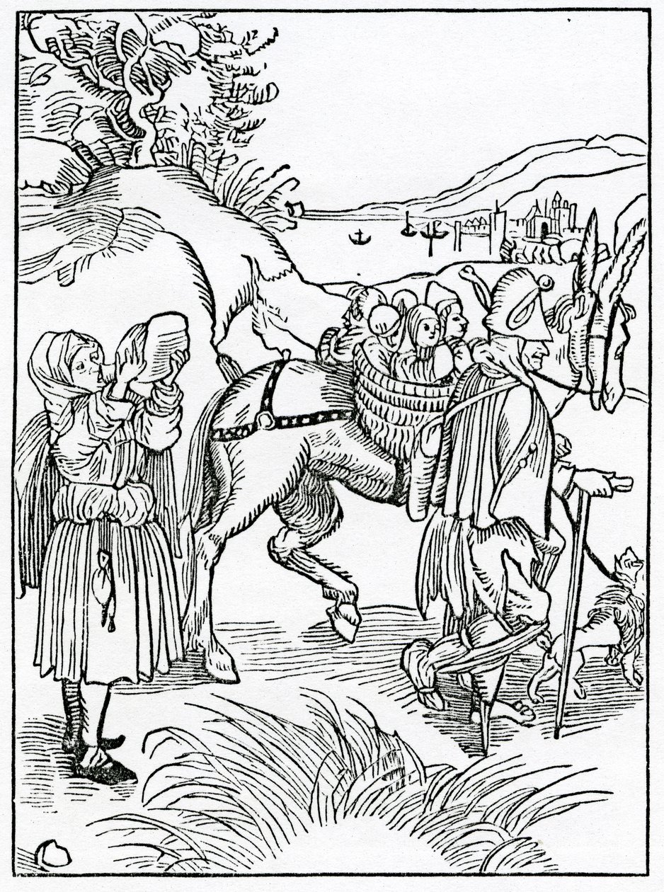 Kerjäläisistä ja heidän turhuuksistaan, kuvitus Alexander Barclayn englanninkielisestä käännöksestä "The Ship of Fools" vuonna 1874 julkaistusta painoksesta tekijältä German School