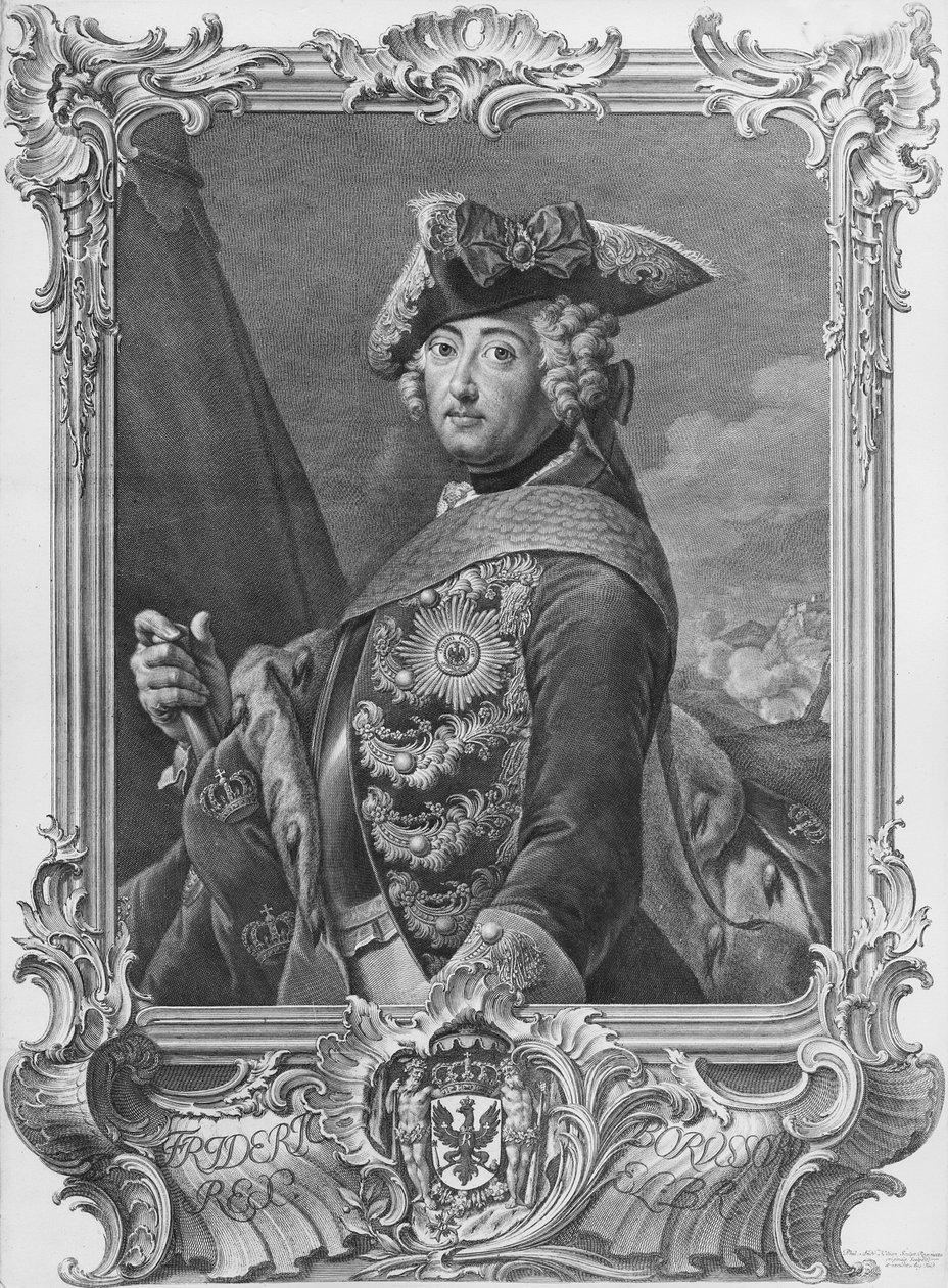 Frederick II:n muotokuva, Suuri (1712-86), kaiverrus Kilian, Phillip Andreas (1714-59) tekijältä German School