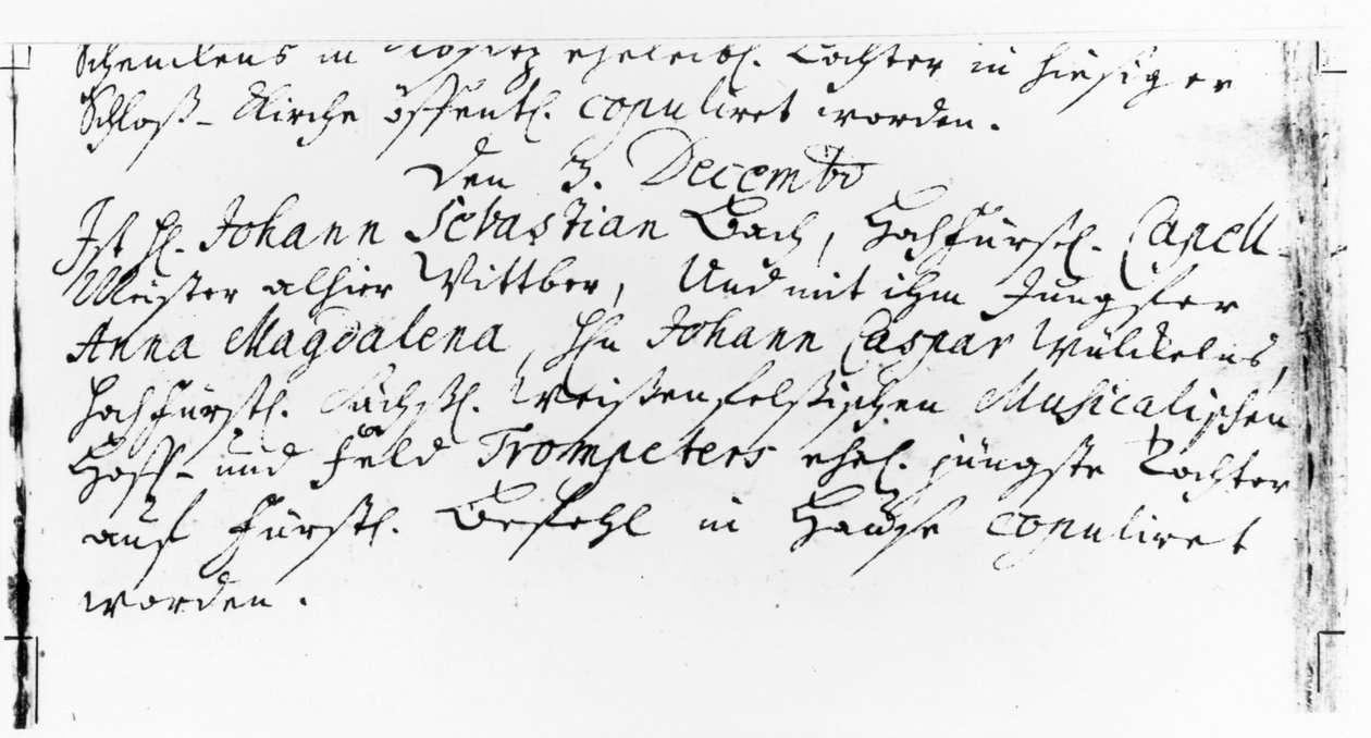 Bachin häät Anna Magdalena Wickelnin kanssa Jacobskirchen pappila Koethenissa, 3. joulukuuta 1721 (kynä ja muste paperille) tekijältä German School