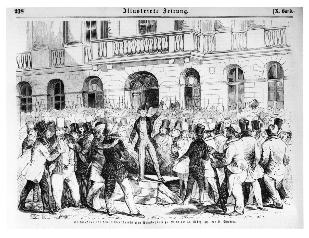 Kapina Wienissä 30. maaliskuuta 1848, kuvitus "Illustrierte Zeitungista" tekijältä German School