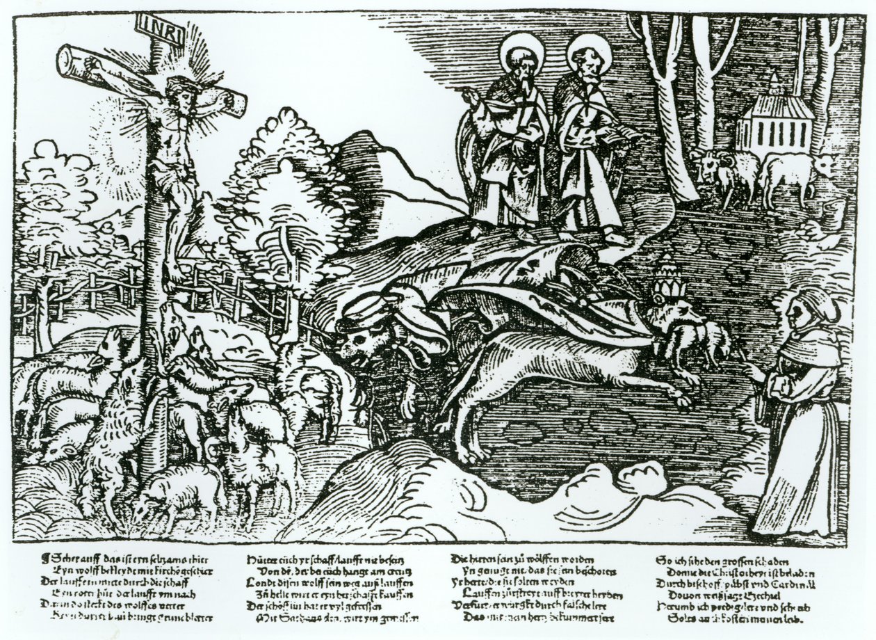 Roomalaiskatolisuus ja luterilaisuus vastakohtana, n. 1520-21 tekijältä German School