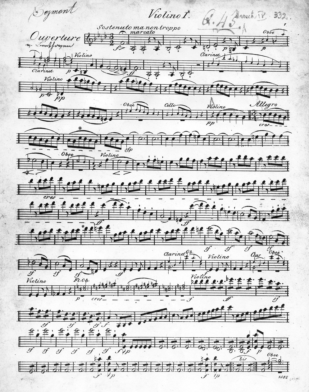 Nuotit Ludwig van Beethovenin Egmontin alkusoittoon, kirjoitettu 1809-1010 (painos) tekijältä German School