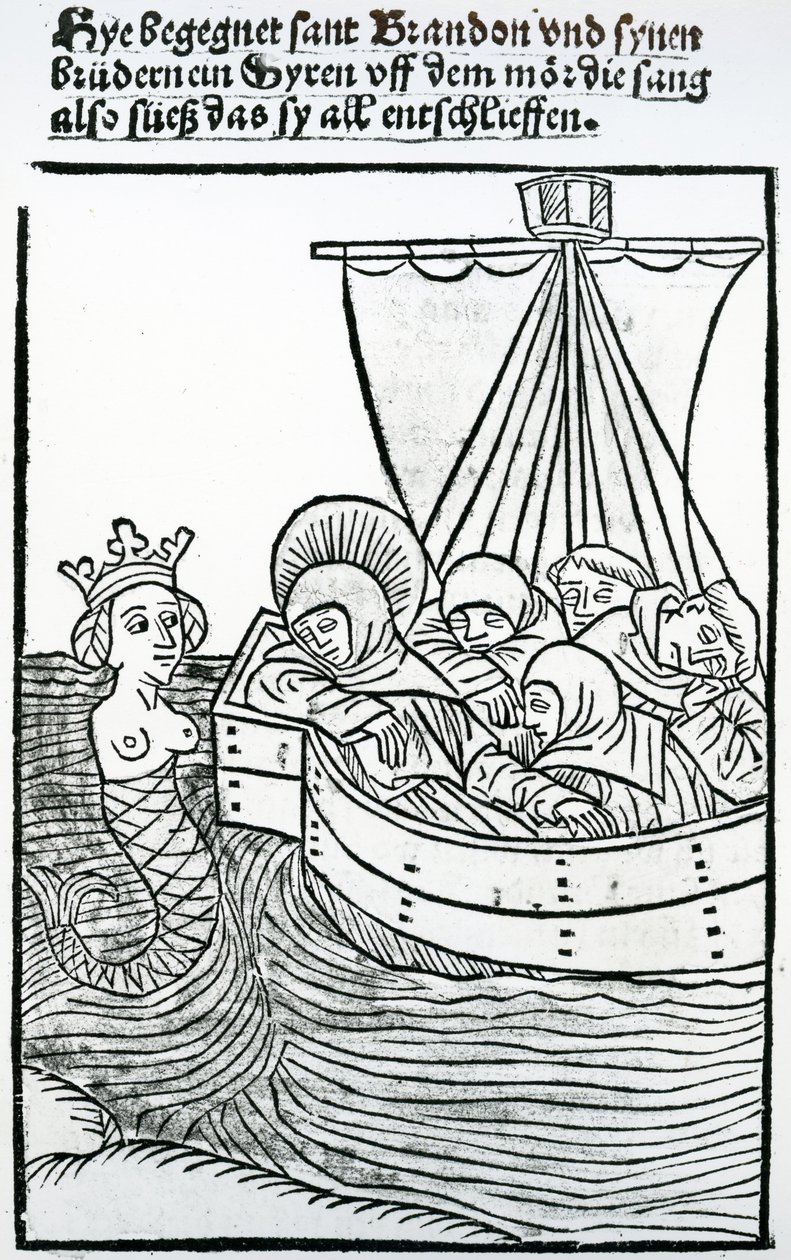 St. Brendan and the Siren, kuvitus teoksesta "The Voyage of St. Brendan", 1499 tekijältä German School