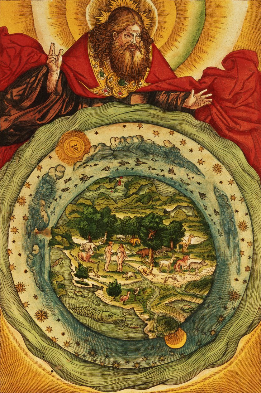 Luominen, Lutherin Raamatusta, n. 1530 (värillinen puupiirros) tekijältä German School